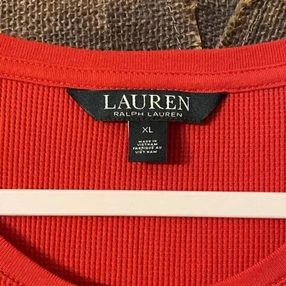 Lauren Ralph Lauren Waffle-Knit Cotton Henley Dress size XL NWT Red - Picture 3 of 5